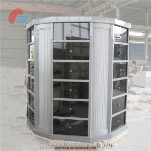 Grey Granite 72 Niche Columbarium with Black Granite Door Tablets