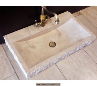 Travertine Square Sink - Split Face Outside