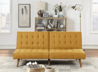Adjustable Sofa with Button Tufting in Mustard